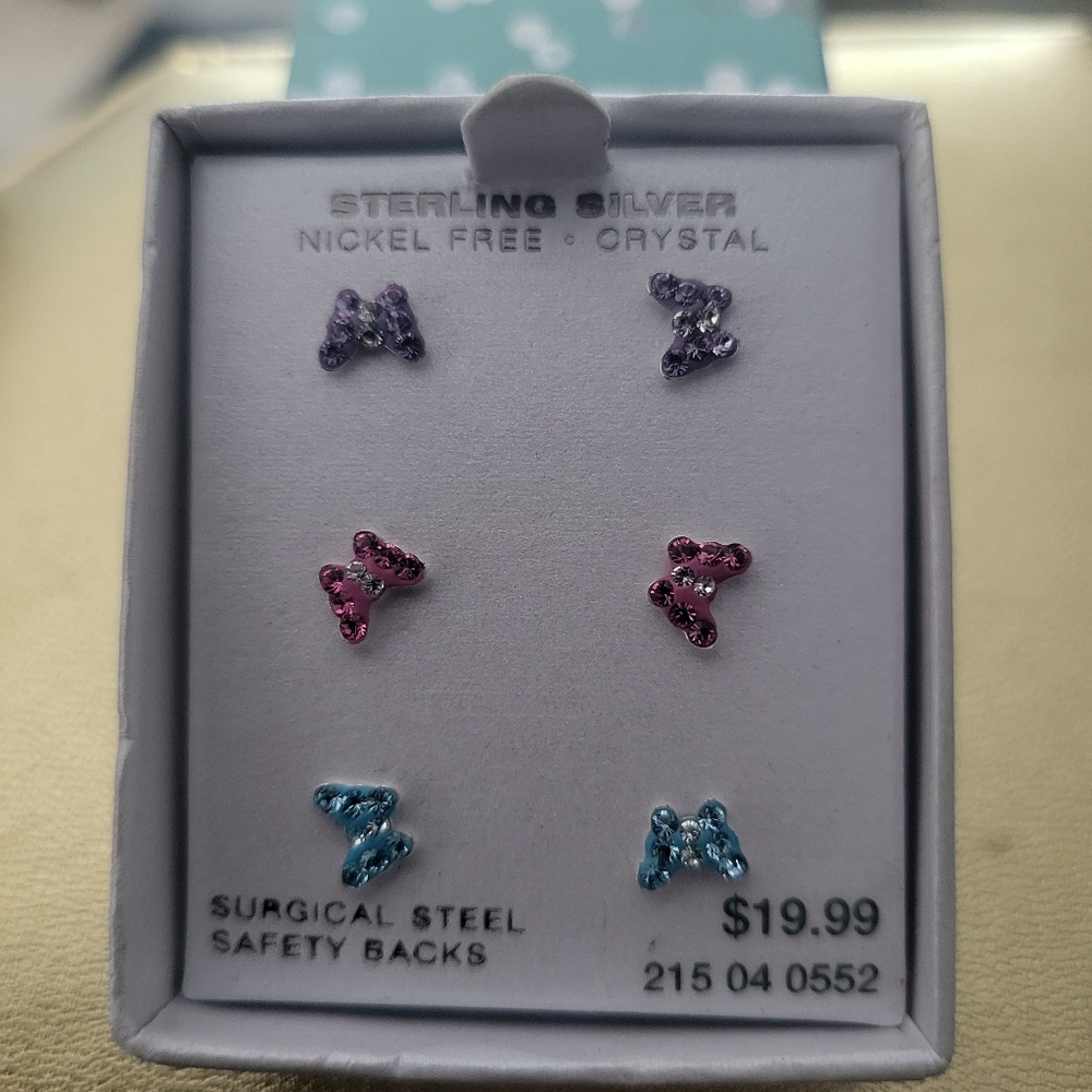 NIB SET OF 3 STERLING SILVER BUTTERFLY EARRINGS